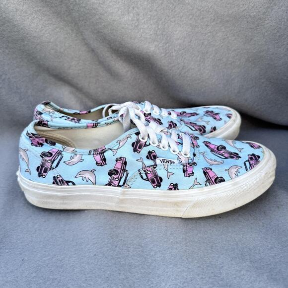 Vans Authentic Shoes Size Mens 5.5 Womens 7 Blue Pink Car Dolphin Print Canvas - Picture 1 of 10